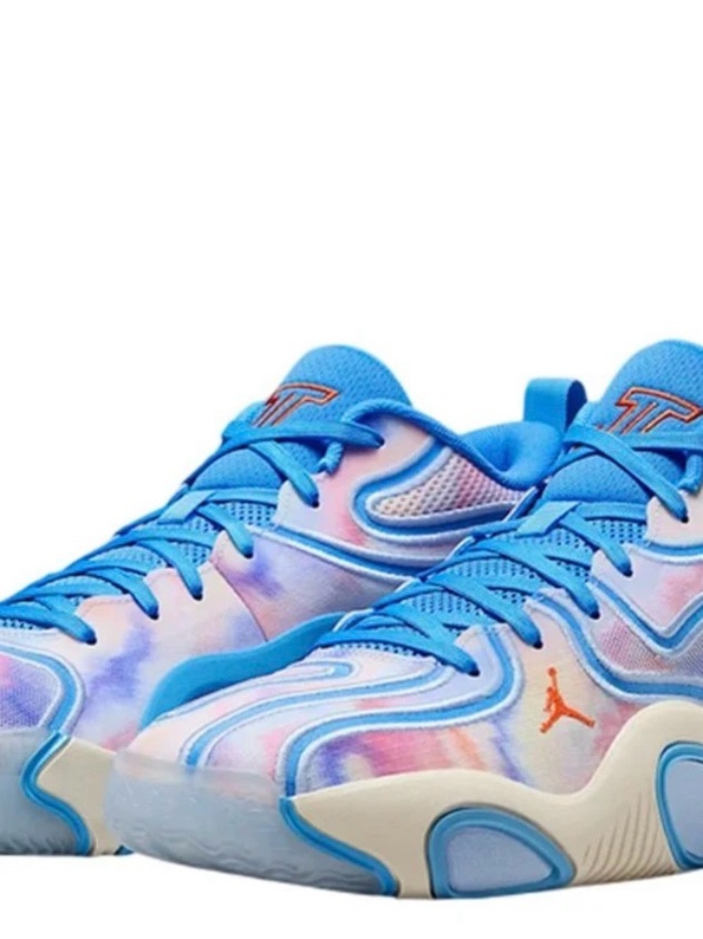 Jordan Kids' Blue and Pink Tie-Dye Basketball Sneakers size:5Y